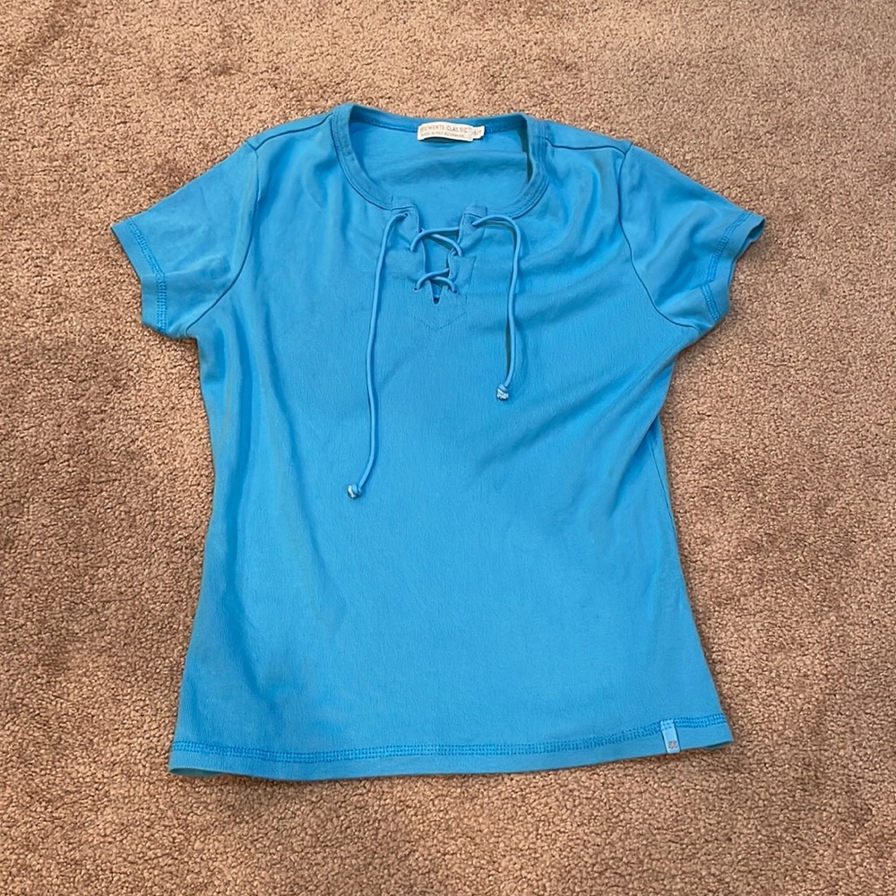 Vintage blue lace neck t shirt size small